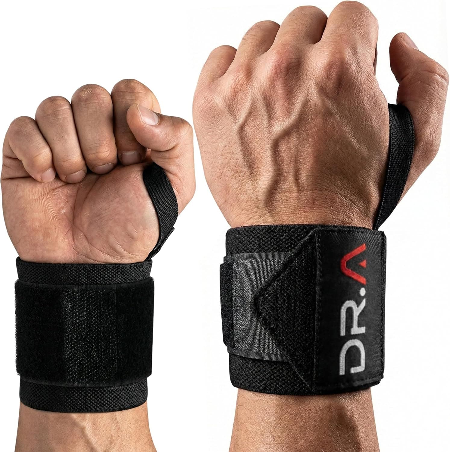 Dr. Arthritis Weight Lifting Wrist Wraps with Thumb Loop, Heavy-Duty Wrist Straps for Weightlifting, Olympic Lifts & Calisthenics (Black, Pair)