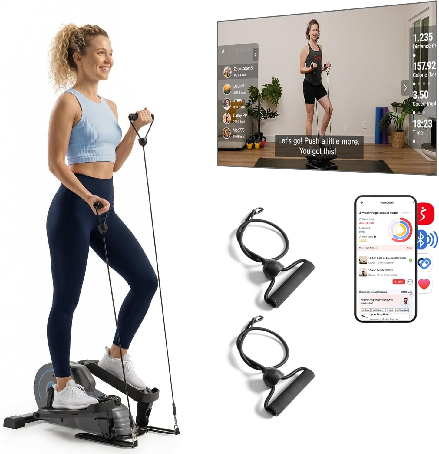 JLL Mini Smart Magnetic Elliptical Machine with SunnyFit App for Home, Mini Cardio Trainer, Adj